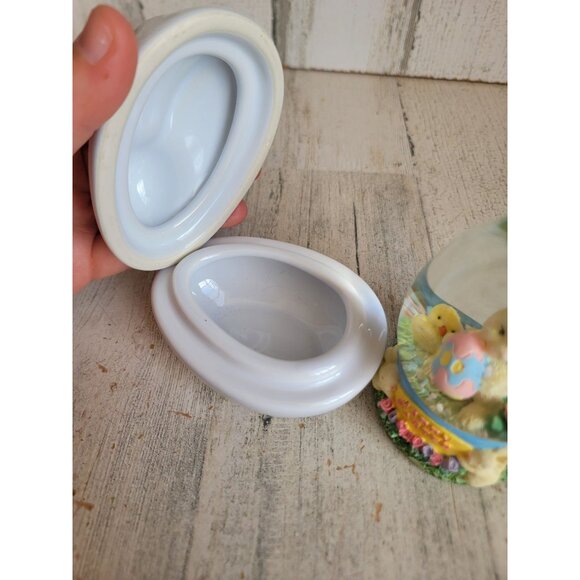 Easter Bunny trinket container snow globe spring set decor chick - Picture 4 of 6